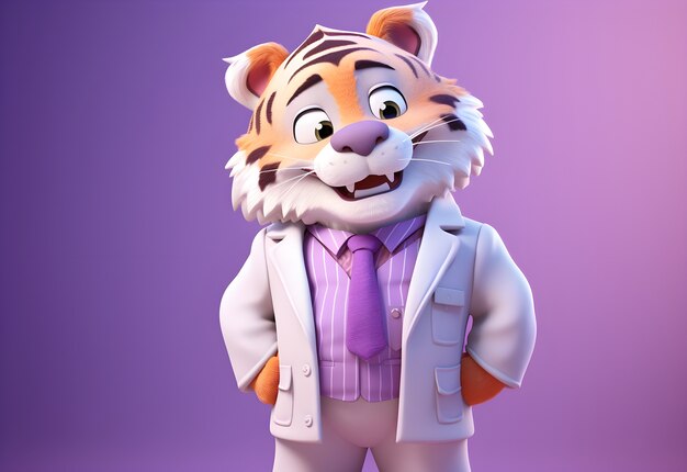 Representación 3D de tigre de dibujos animados como médico