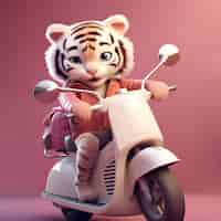 Foto gratuita representación 3d de tigre joven en scooter