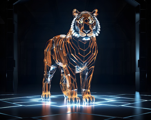 Foto gratuita representación 3d de tigre robótico