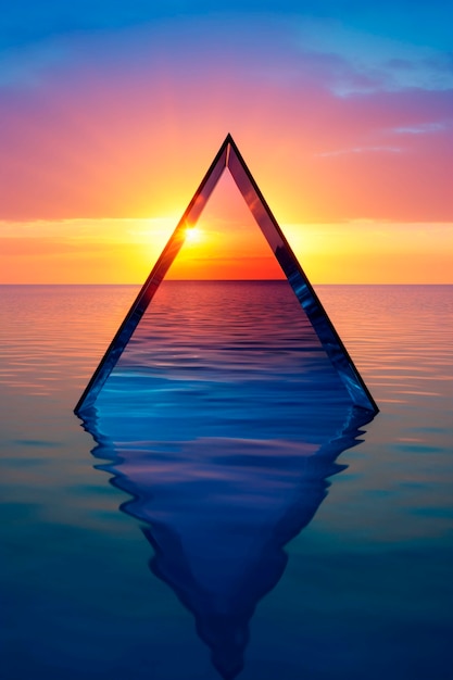 Representación 3D de triángulo sobre el agua.