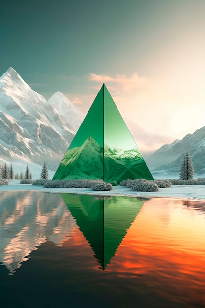 Representación 3D de triángulo sobre el agua.