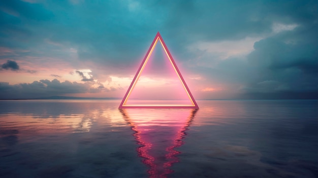 Representación 3D de triángulo sobre el agua.