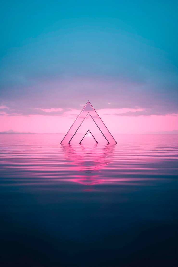Foto gratuito representación 3d de triángulo sobre el agua.