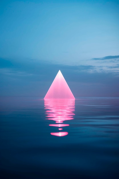 Representación 3D de triángulo sobre el agua.