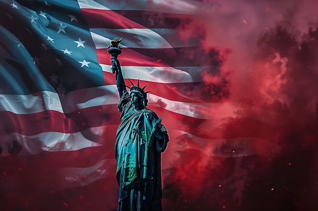 Representación de la bandera estadounidense con la Estatua de la Libertad para nosotros celebración del Día Nacional de la Lealtad