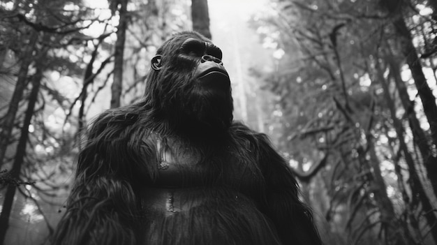 Representación en blanco y negro de la bestia peluda sasquatch