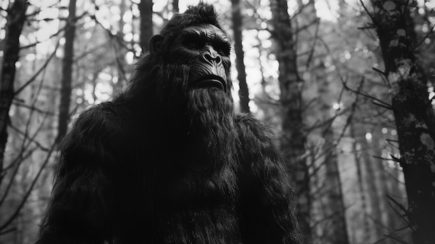 Representación en blanco y negro de la bestia peluda sasquatch