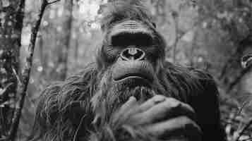 Foto gratuita representación en blanco y negro de la bestia peluda sasquatch