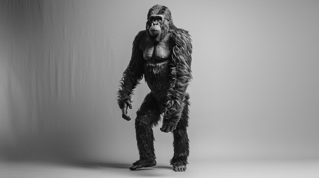 Representación en blanco y negro de la bestia peluda sasquatch