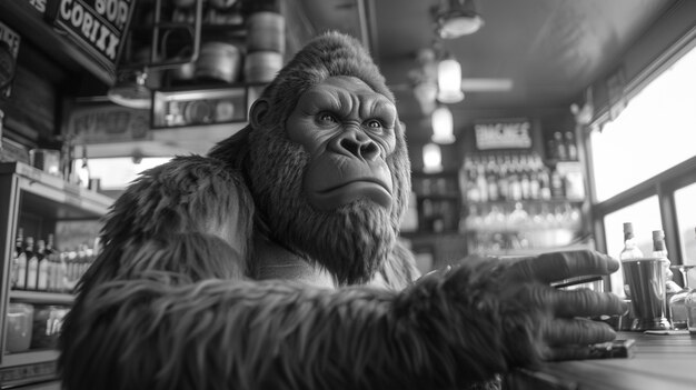 Representación en blanco y negro de la bestia peluda sasquatch