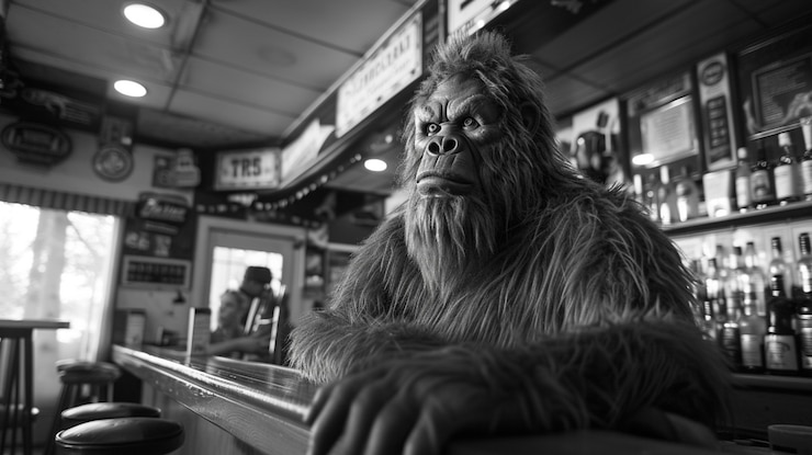 Foto gratuito representación en blanco y negro de la bestia peluda sasquatch