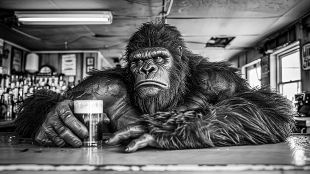 Representación en blanco y negro de la bestia peluda sasquatch