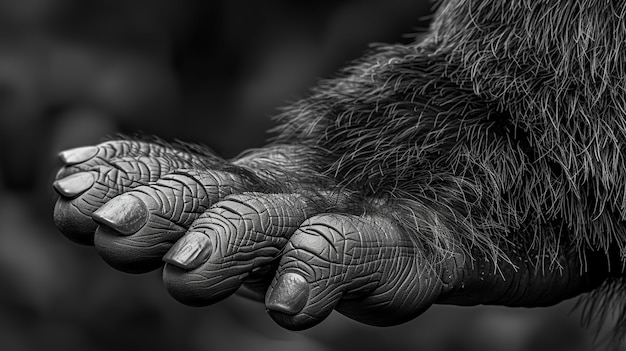 Representación en blanco y negro de la bestia peluda sasquatch