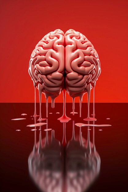 Representación del cerebro humano con efecto de goteo de líquido.