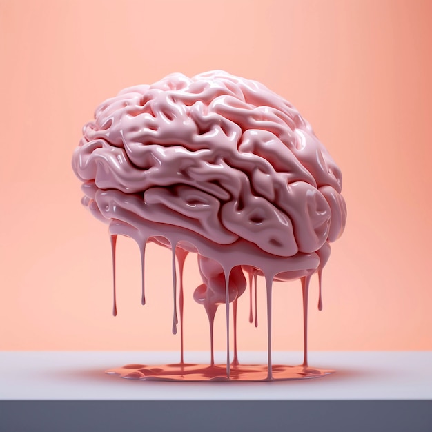 Representación del cerebro humano con efecto de goteo líquido