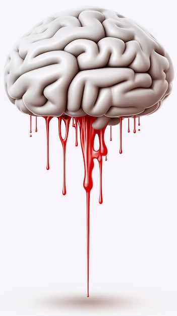 Representación del cerebro humano con efecto de goteo de líquido.
