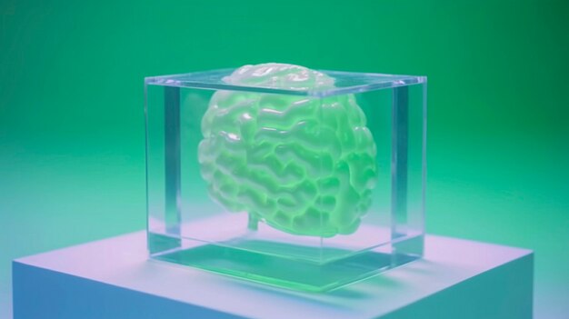 Representación del cerebro humano en una pantalla de cristal transparente.