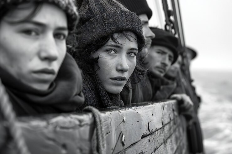 Foto gratuito representación cinematográfica que muestra la gran migración
