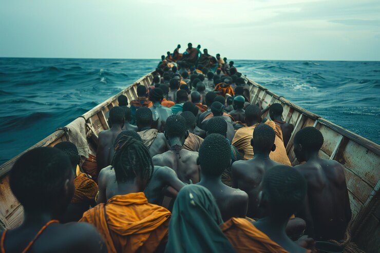 Foto gratuito representación cinematográfica que muestra la gran migración