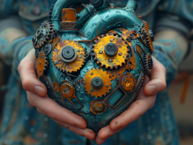 Representación futurista del corazón humano robótico