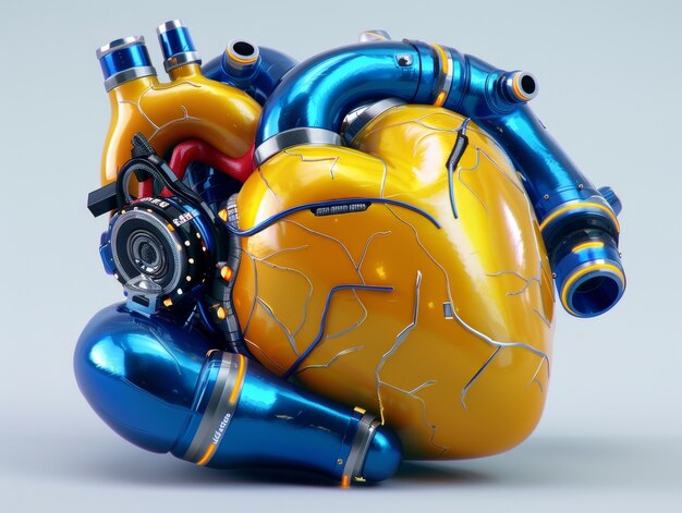 Representación futurista del corazón humano robótico