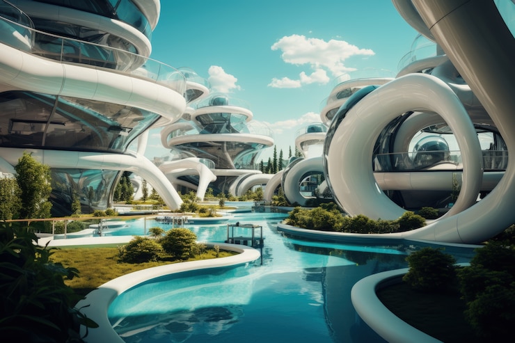 Foto gratuito representación futurista de un parque acuático