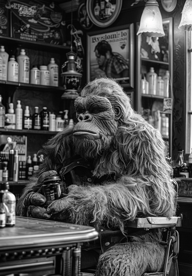 Foto gratuito representación monocromática de una bestia peluda o un sasquatch