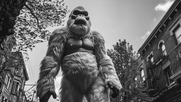 Foto gratuita representación monocromática de una bestia peluda o un sasquatch