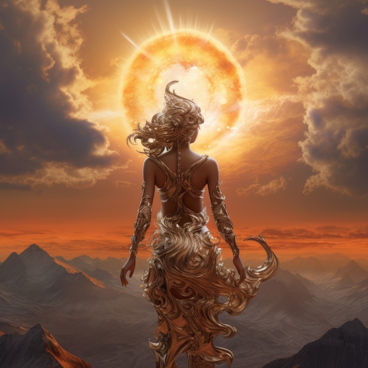 Foto gratuito representación radiante de la diosa del sol femenina empoderada