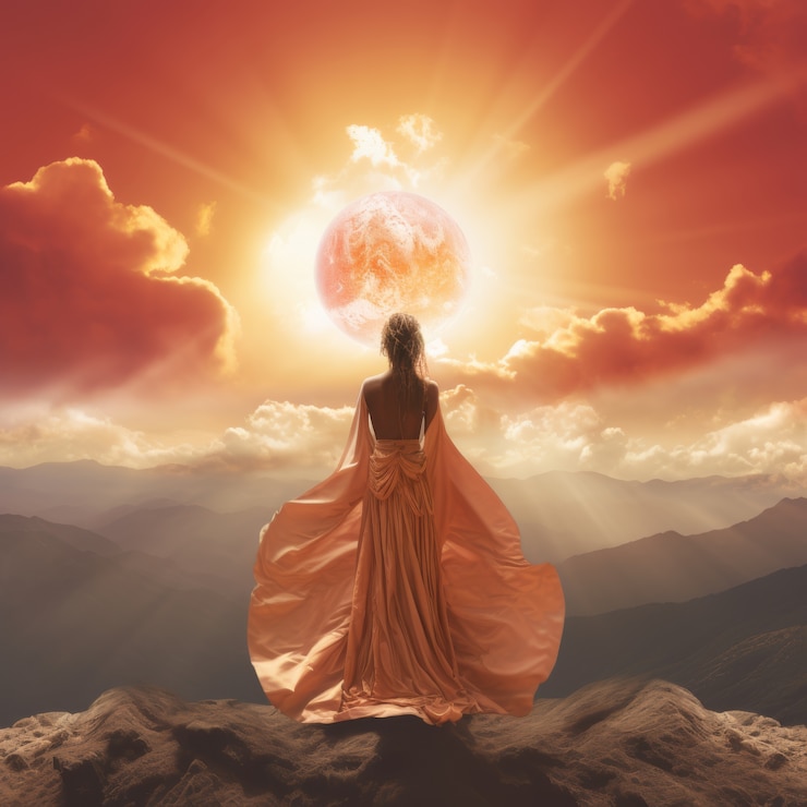 Foto gratuito representación radiante de la diosa del sol femenina empoderada