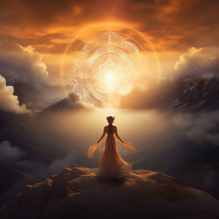 Foto gratuito representación radiante de la diosa del sol femenina empoderada