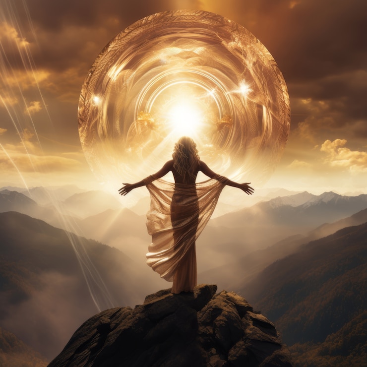 Foto gratuito representación radiante de la diosa del sol femenina empoderada