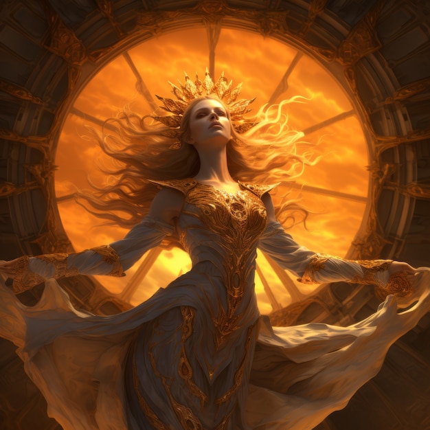 Representación radiante de la diosa del sol femenina empoderada