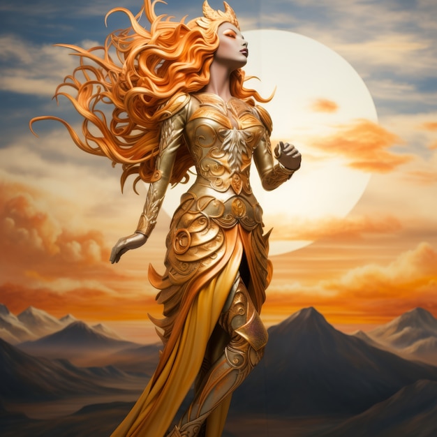 Representación radiante de la diosa del sol femenina empoderada