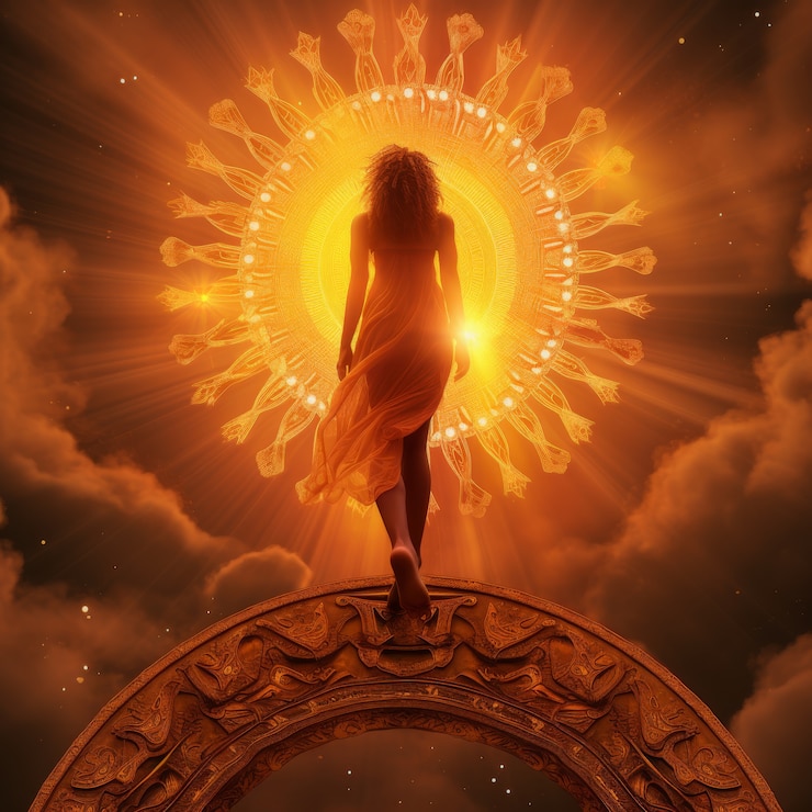 Foto gratuito representación radiante de la diosa del sol femenina empoderada