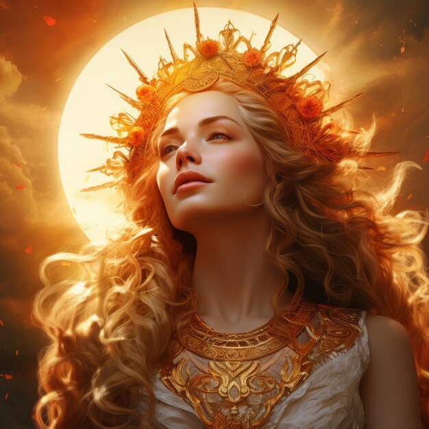 Representación radiante de la diosa del sol femenina empoderada
