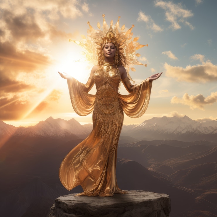 Foto gratuito representación radiante de la diosa del sol femenina empoderada