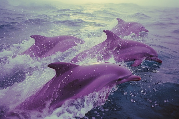 Una representación surrealista de los delfines púrpuras.