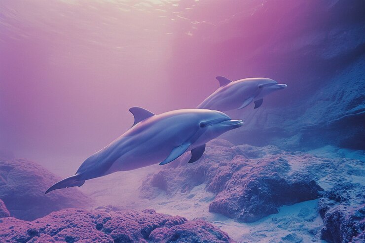 Una representación surrealista de los delfines púrpuras