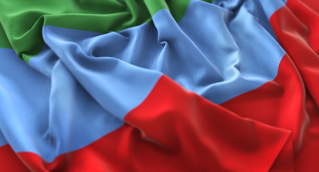 República de Bandera de Daguestán Ruffled Bellamente Agitando Macro Primer plano