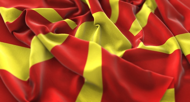 República de Macedonia, Bandera, Guiñada, Belleza, Agitar, Macro, Primer plano, Toma mediana