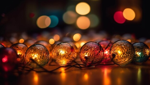 Resplandecientes luces navideñas iluminan la oscura noche de invierno generada por IA