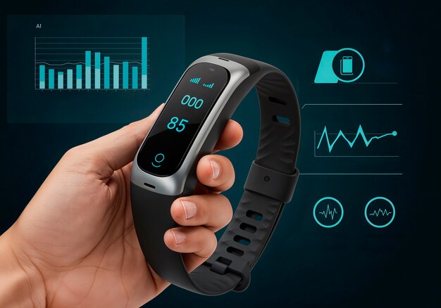 Retrateador de fitness de reloj inteligente que muestra datos de salud
