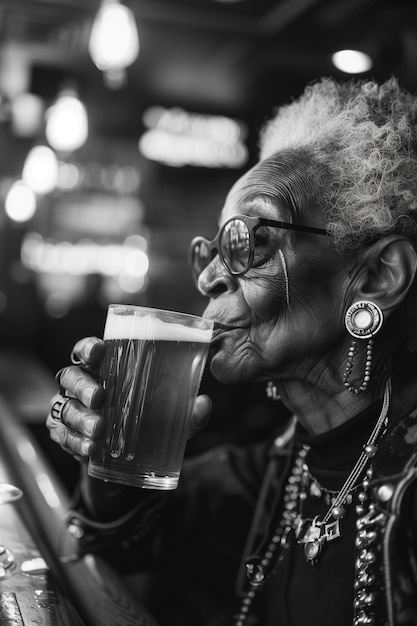 Foto gratuita el retrato de la abuela rebelde es de tamaño medio.