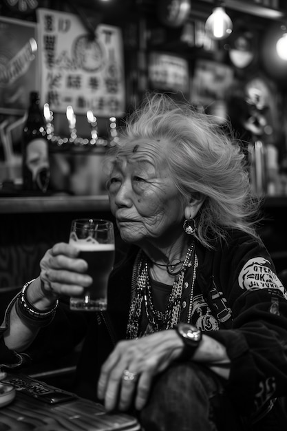 Foto gratuita el retrato de la abuela rebelde es de tamaño medio.