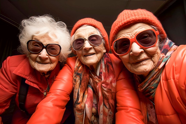 Foto gratuita retrato de abuelas divertidas vestidas