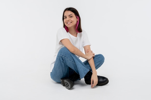 retrato, de, un, adolescente niña, sonriente