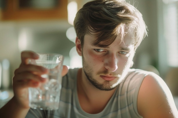 Retrato de un adolescente que sufre de resaca