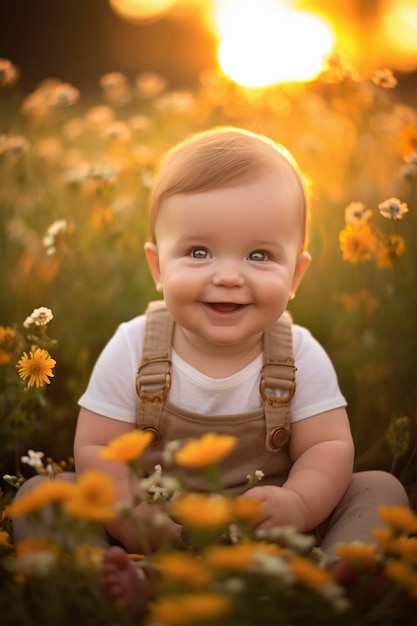 Foto gratuita retrato de un adorable bebé recién nacido en el campo