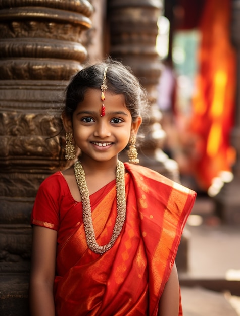 Retrato de adorable niña india